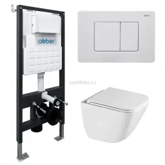 Комплект подвесной унитаз ABBER Rechteck AC1220TC белый, с закрытым дном с инсталляцией AC0105 и кнопкой AC0120MW белая матовая