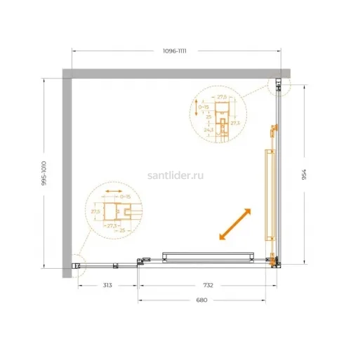 Душевой уголок Cezares LUX-AH-FS-11-110/100-C-CR, 110х100х195, профиль хром, стекло прозрачное