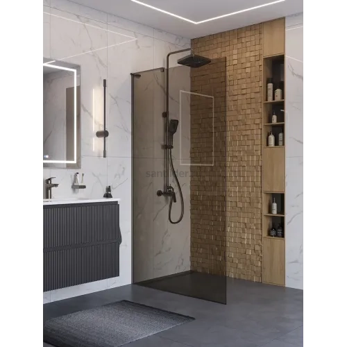 Душевая перегородка BelBagno UNO-L-1-TB-100-BR-GM профиль оружейная сталь, стекло бронза