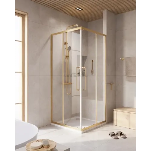 Душевой уголок Cezares RELAX-304-A-2-80-C-BORO, 80х80х200, профиль брашированное золото, прозрачное стекло
