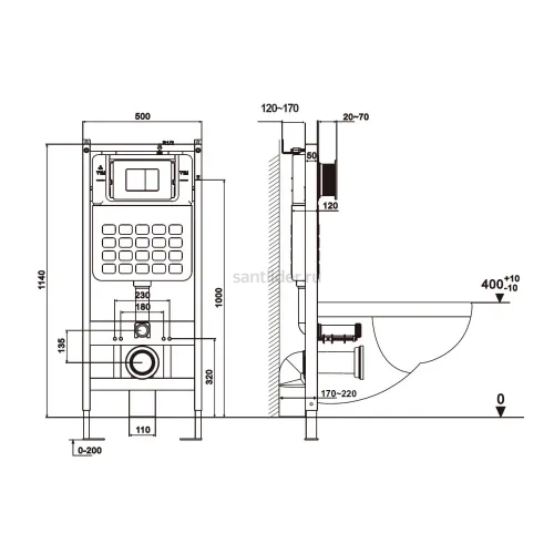 Комплект подвесной унитаз ABBER Rechteck AC1219TC белый, с закрытым дном с инсталляцией AC0105 и кнопкой AC0120MB черный матовый