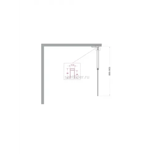 Душевая перегородка BelBagno UNO-L-1-TB-90-GR-GM профиль оружейная сталь, стекло серое