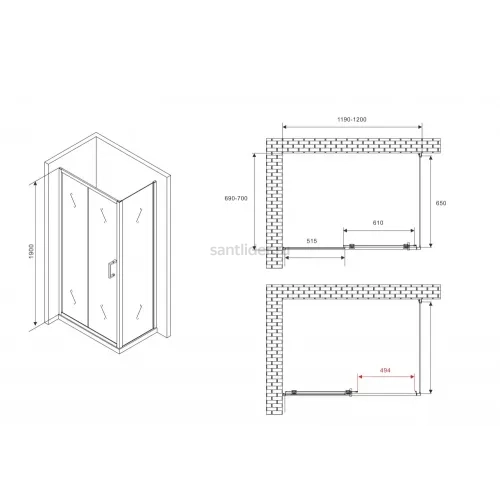 Душевой уголок ABBER Schwarzer Diamant AG301205-S705