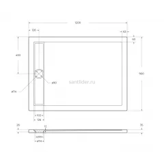 Поддон для душа акриловый 120х90 BelBagno TRAY-BB-DUE-AH-120/90-4-W0 без сифона