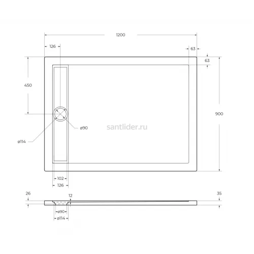 Душевой поддон акриловый 120х90 BelBagno TRAY-BB-DUE-AH-120/90-4-W0 без сифона