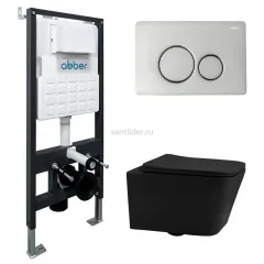 Комплект подвесной унитаз ABBER Rechteck AC1201MB черный матовый с инсталляцией AC0105 и кнопкой AC0121 хром
