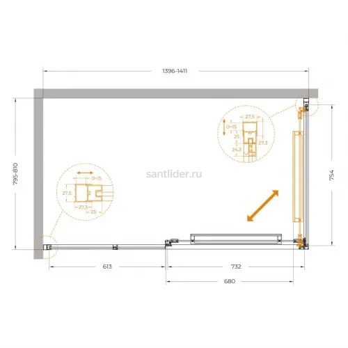 Душевой уголок Cezares LUX-AH-FS-11-140/80-C-CR, 140х80х195, профиль хром, стекло прозрачное
