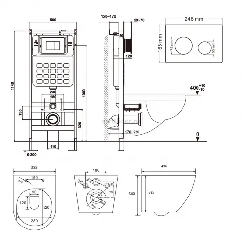 Комплект ABBER унитаз AC1100MB черный матовый с инсталляцией AC0105 и кнопкой AC0121MB, биде AC1150MB с инсталляцией AC0101P