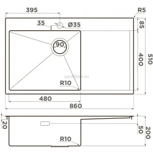 Мойка Omoikiri Akisame 86-Side-IN-L