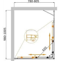 Душевой уголок Cezares MOLVENO-AH-21-80+20-C-Cr-IV, 100х80х195, профиль хром, стекло прозрачное