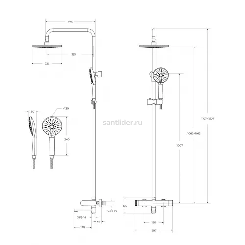 Душевая стойка CEZARES STYLUS-CVD-BORO со смесителем и поворотным изливом