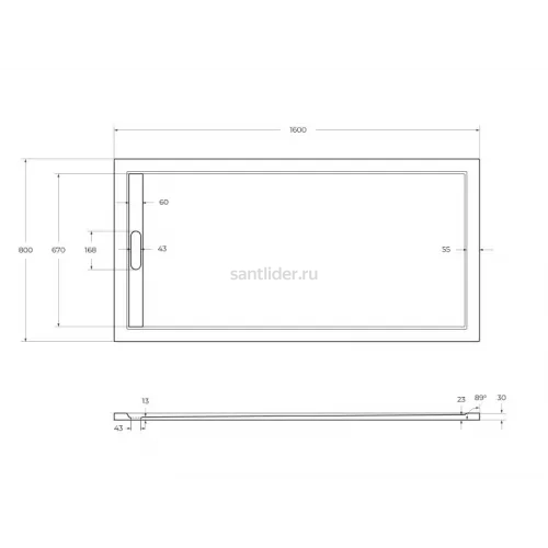 Душевой поддон из искусственного мрамора 160х80 Cezares TRAY-AS-AH-160/80-30-W без сифона