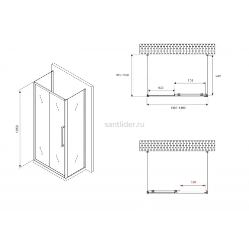 Душевой уголок ABBER Schwarzer Diamant AG30140BH-S100B-S100B
