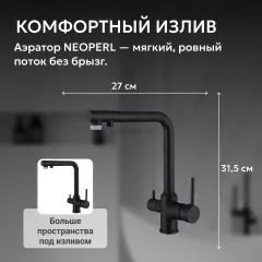 Смеситель ABBER Emotion AF8814B для кухни с подключением фильтра и выдвижной лейкой, черный матовый