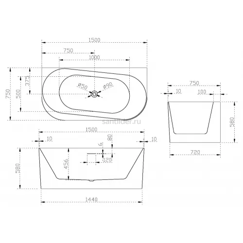 Ванна акриловая ABBER AB9494-1.5