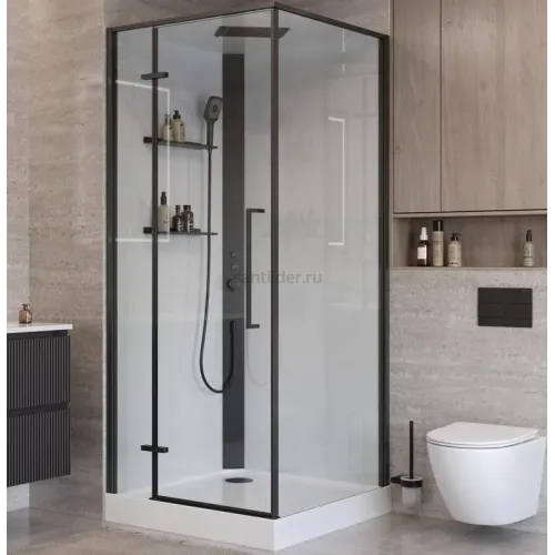 Душевая кабина BelBagno UNO-CAB-A-1-90-C-NERO-Bi-TOP-L, левосторонняя