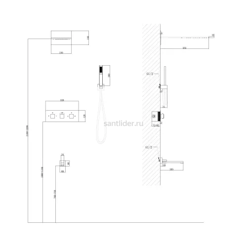 Душевая система ABBER Daheim AF8253G скрытого монтажа с изливом, термостат, золото матовое