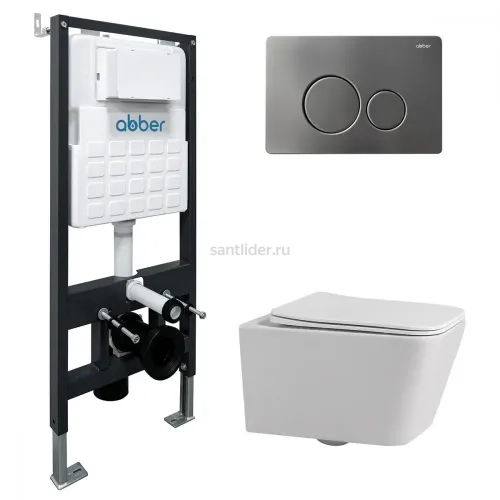 Комплект подвесной унитаз ABBER Rechteck AC1201 белый с инсталляцией AC0105 и кнопкой AC0121NG никель