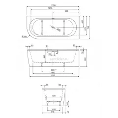 Ванна акриловая 180х80 угловая Cezares SLIM CORNER-180-80-60-R-W37-SET