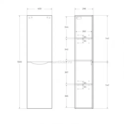 Пенал подвесной BelBagno FLY-MARINO-1500-2A-SC-NL-P-L левосторонний, Nero Lucido