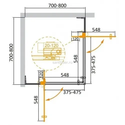 Душевой уголок Cezares SLIDER-A-2-70/80-BR-NERO