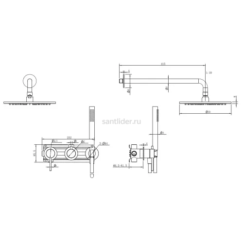 Душевая система ABBER Wasser Kreis 316 AF8118BST скрытого монтажа без излива, сталь брашированная