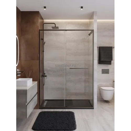 Душевая дверь Cezares LUX-B-FS-11-140-C-GM, 140х195, профиль оружейная сталь, стекло прозрачное