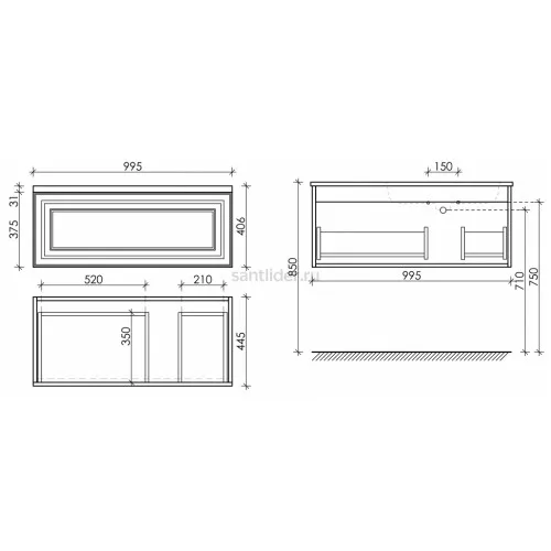 Тумба подвесная SANCOS под раковину Very правая, Beige Soft 995х445х406, VR100RCE