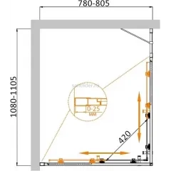 Душевой уголок Cezares MOLVENO-AH-21-80+30-C-Cr-IV, 110х80х195, профиль хром, стекло прозрачное