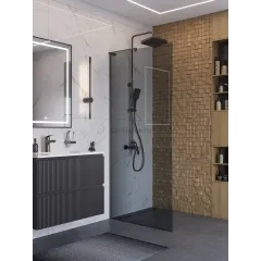 Душевая перегородка BelBagno UNO-L-1-TB-90-GR-GM профиль оружейная сталь, стекло серое