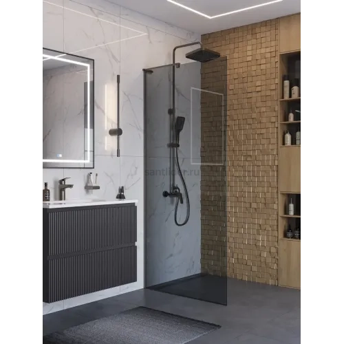 Душевая перегородка BelBagno UNO-L-1-TB-90-GR-GM профиль оружейная сталь, стекло серое