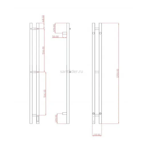 Полотенцесушитель электрический с/т Comfysan Альто (Alto) EC-2 120/8, брашированная медь, гальваника