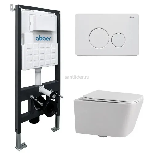 Комплект подвесной унитаз ABBER Rechteck AC1201 белый с инсталляцией AC0105 и кнопкой AC0121MW белая матовая
