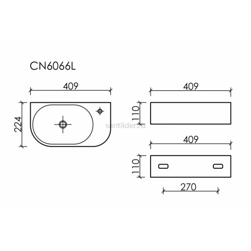 Умывальник CERAMICANOVA Element подвесной прямоугольный (чаша слева, отверстие под смеситель справа) CN6066L