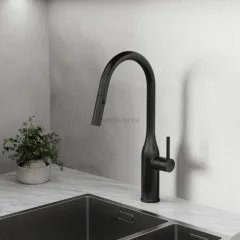 Смеситель для кухни Sancos Grand с вытяжным изливом, цвет матовый черный, SC4002MB