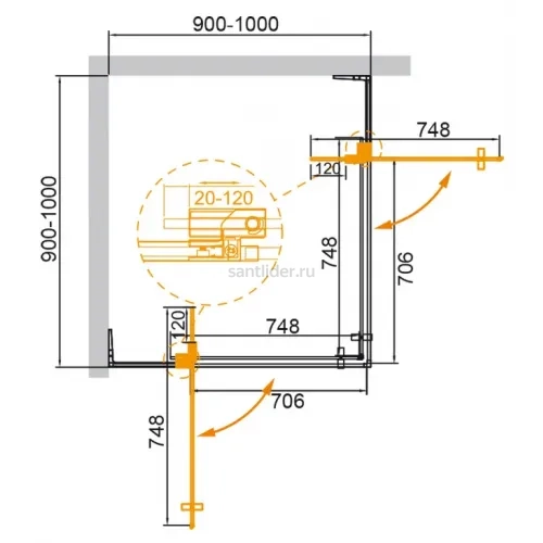Душевой уголок CEZARES SLIDER-A-2-90/100-C-GM
