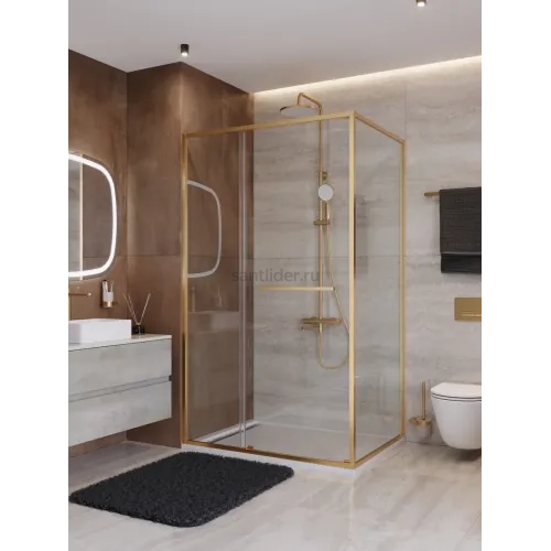 Душевой уголок Cezares LUX-AH-FS-11-120/90-C-BORO, 120х90х195, профиль брашированное золото, прозрачное стекло
