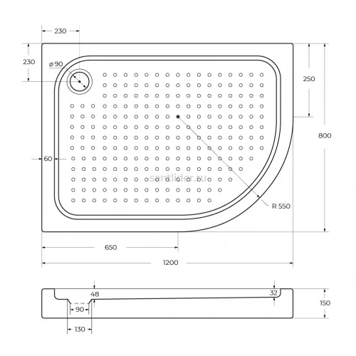 Душевой поддон акриловый 120х80 левосторонний BelBagno TRAY-BB-RH-120/80-550-15-W-L с сифоном