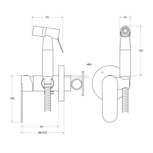 Встроенный смеситель Cezares STYLUS-DIF-BORO с гигиеническим душем, брашированное золото