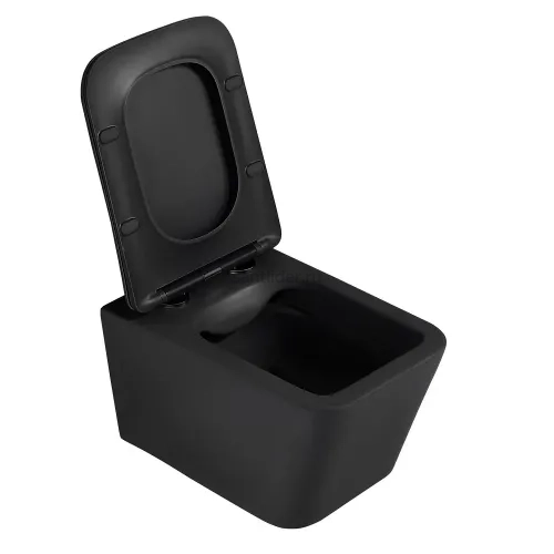 Комплект подвесной унитаз ABBER Rechteck AC1201MB черный матовый с инсталляцией AC0105 и кнопкой AC0120MCH матовый хром