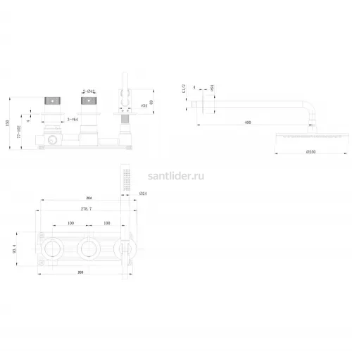 Душевая система ABBER Emotion 316 AF8851BST скрытого монтажа без излива, термостат, брашированная сталь
