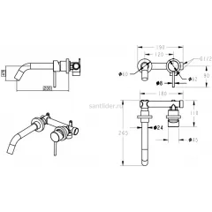 Смеситель встраиваемый для раковины Grocenberg GB511GL золотой брашированный