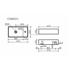 Умывальник CERAMICANOVA Element подвесной прямоугольный (чаша слева, отверстие под смеситель справа) CN6051L