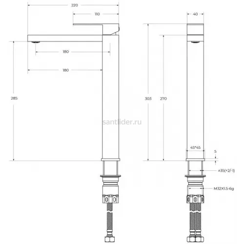 Смеситель CEZARES SLIDER-LC-NOP-W0 для накладной раковины, без донного клапана