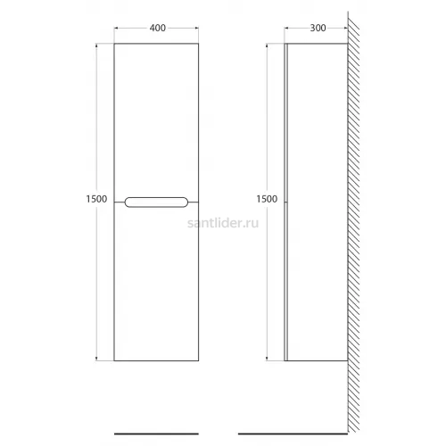 Пенал подвесной левосторонний BelBagno ETNA-1500-2A-SC-RW-P-L