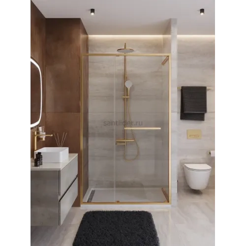 Душевая дверь Cezares LUX-B-FS-11-120-C-BORO, 120х195, профиль брашированное золото, стекло прозрачное