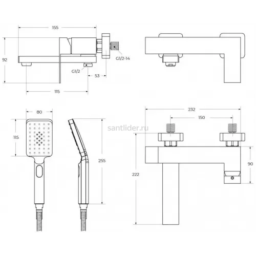 Смеситель CEZARES SLIDER-VD-IN для ванны и душа с поворотным изливом, с ручным душем, шлангом и держателем