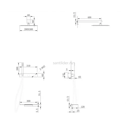 Душевая система ABBER Rund AF8750NG скрытого монтажа с изливом, термостат, никель