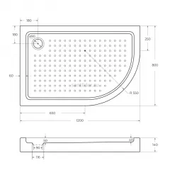 Поддон для душа акриловый 120х80 левосторонний Cezares TRAY-A-RH-120/80-550-15-W-L с сифоном