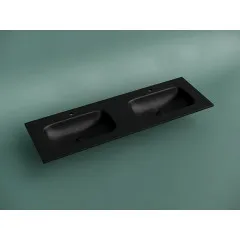 Раковина накладная мебельная CERAMICANOVA Grace прямоугольная , с двумя чашами и отверстиями под смеситель, цвет черный матовый, CN7022MB